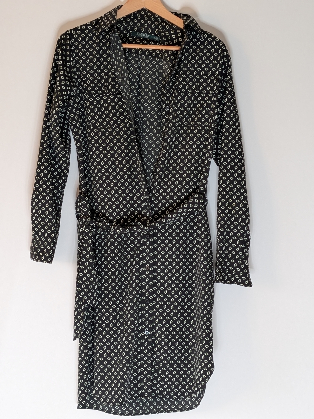 Lauren Ralph Lauren Navy Dress with White Polka Dots — Long Sleeve Midi